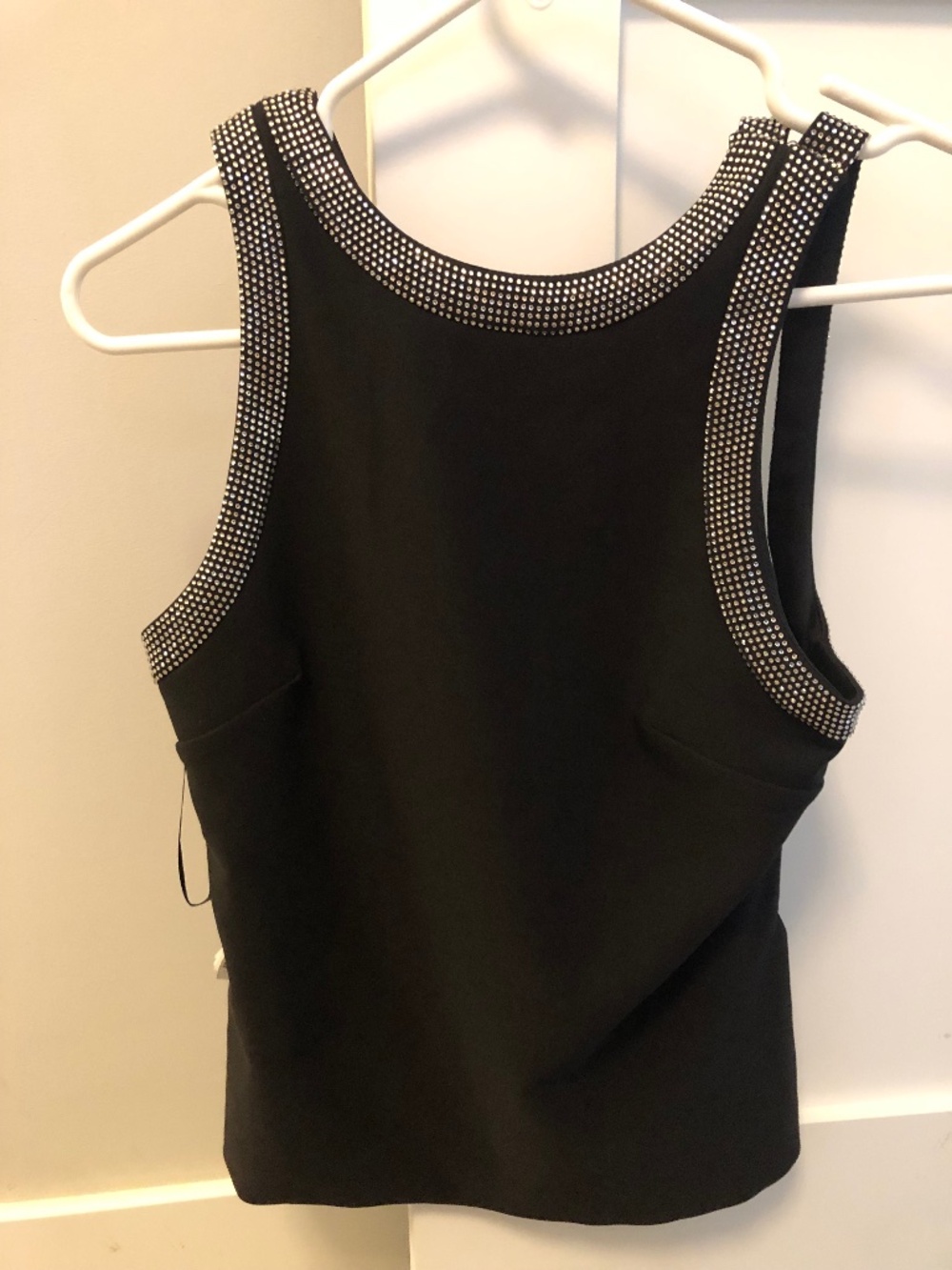 NWT Zara Black Rhinestone trim open back halter top. Size Small